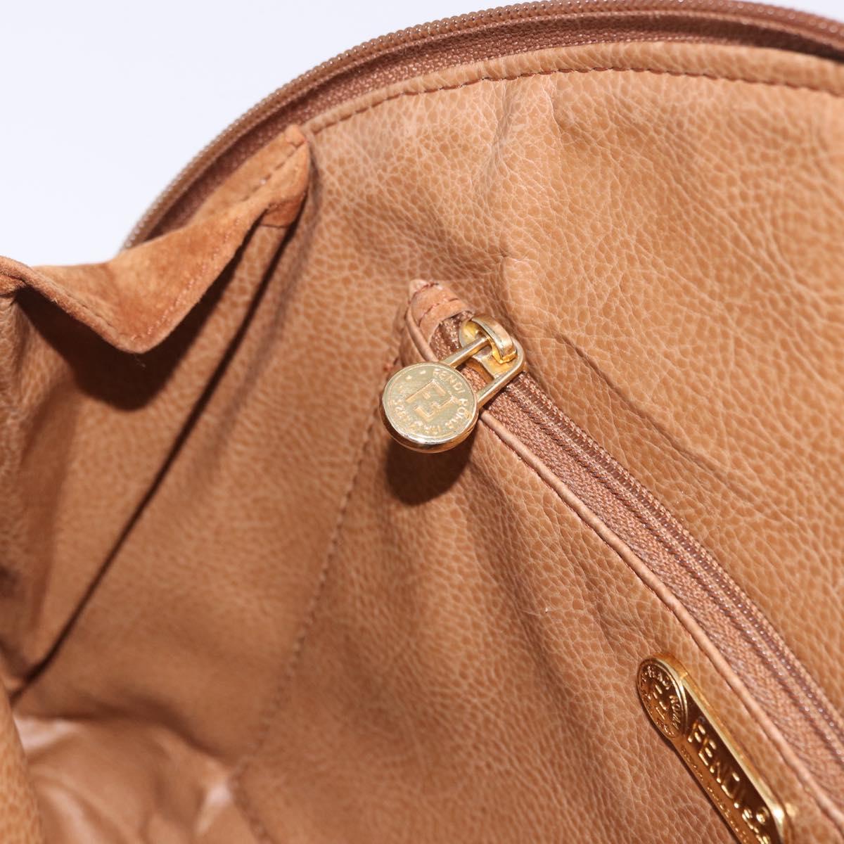 FENDI Macaroni Shoulder Bag Suede Brown Gold Tone Auth ti4003