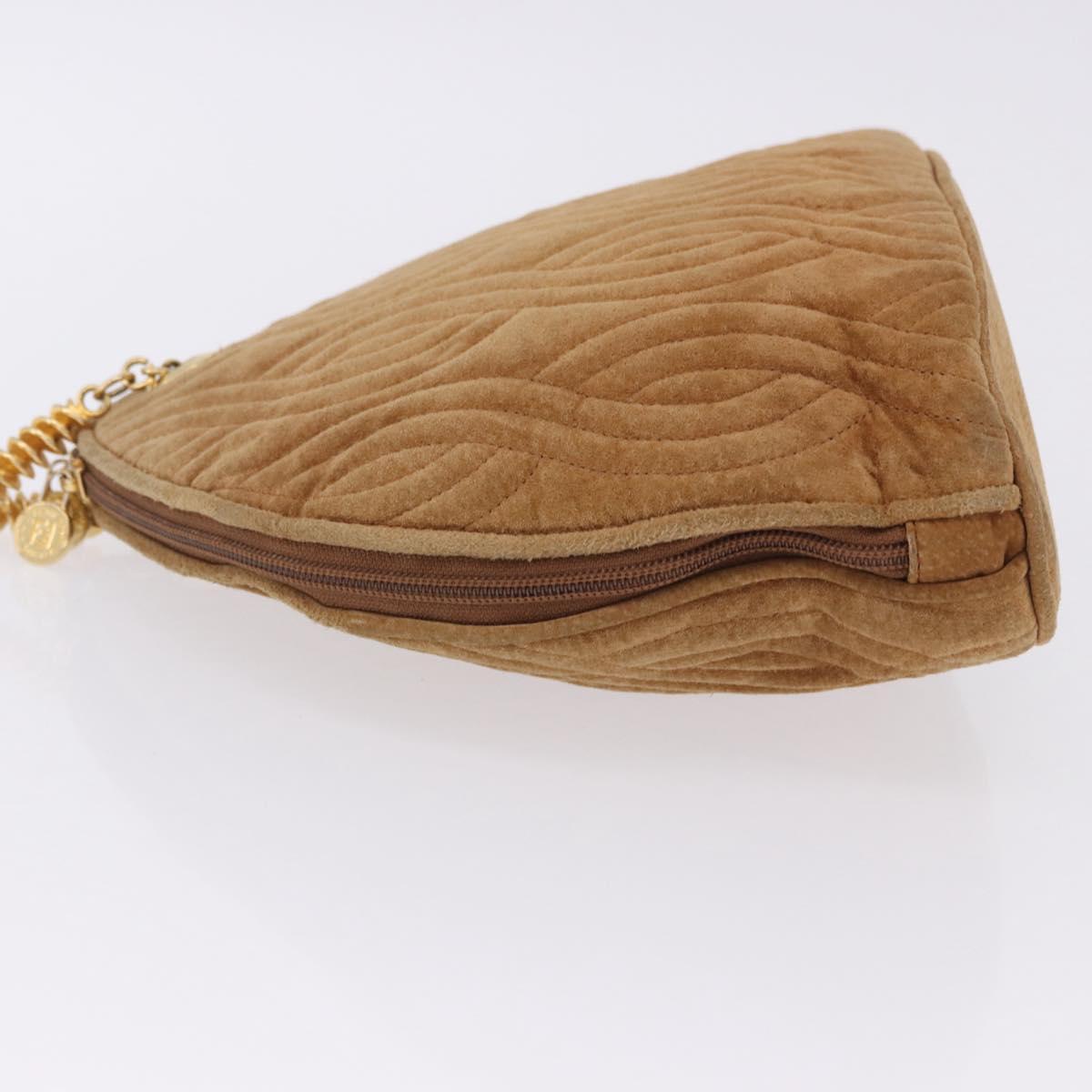 FENDI Macaroni Shoulder Bag Suede Brown Gold Tone Auth ti4003