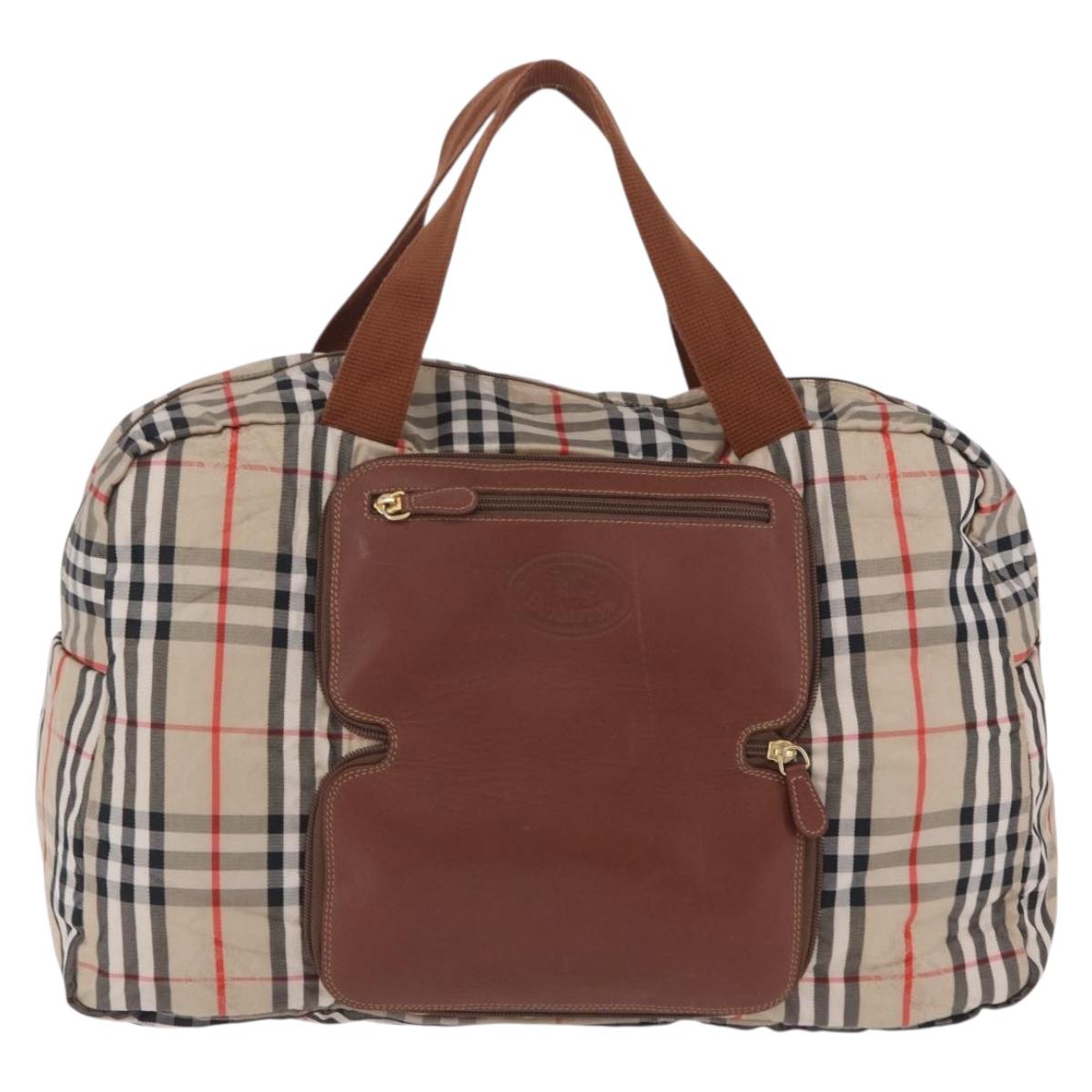 Burberrys Nova Check Folding Boston Bag Canvas Beige Brown Auth ti4005