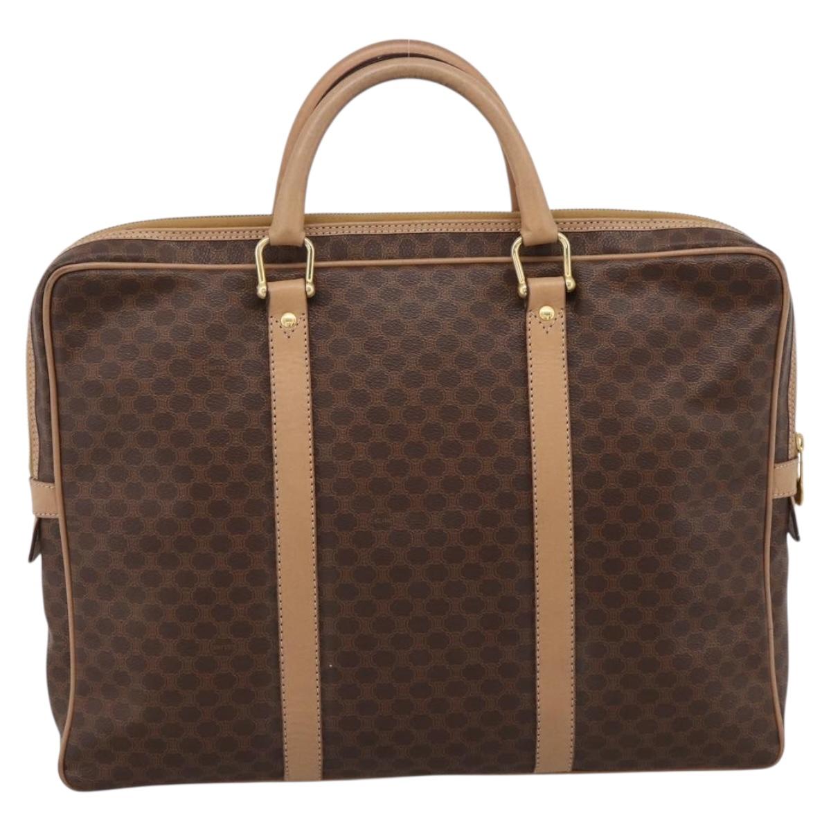 CELINE Macadam Business Bag PVC Leather Brown Gold Tone Auth ti4006