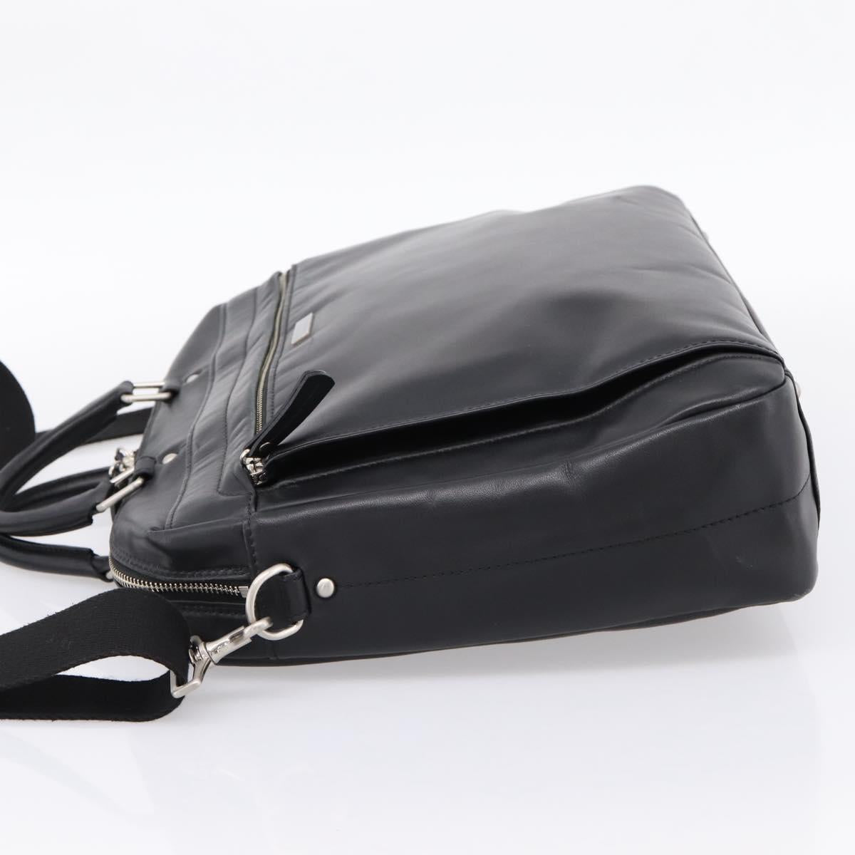 BURBERRY Business Bag Leather 2way Black Silver Auth ti4007