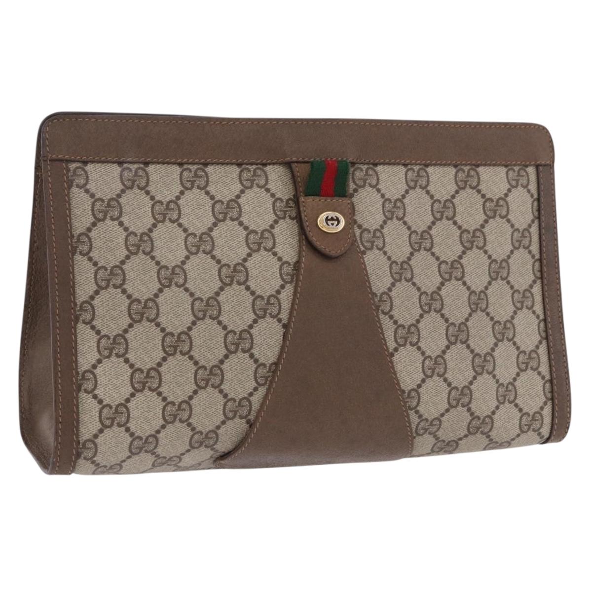 GUCCI GG Supreme Web Sherry Line Clutch Bag PVC Beige Gold 89 01 033 Auth ti4013