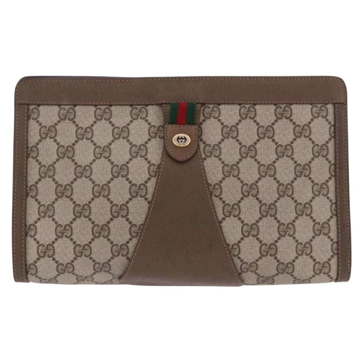 GUCCI GG Supreme Web Sherry Line Clutch Bag PVC Beige Gold 89 01 033 Auth ti4013