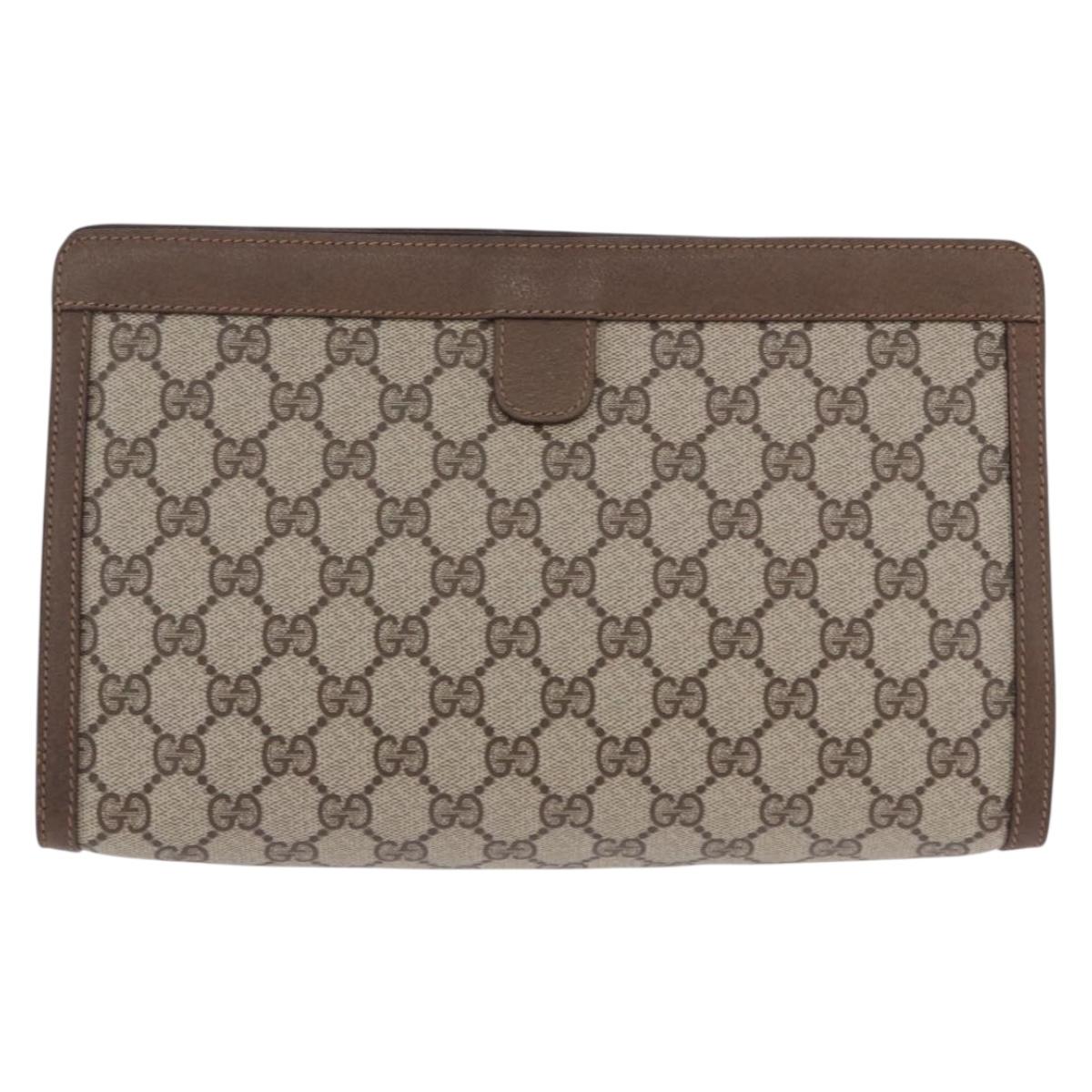 GUCCI GG Supreme Web Sherry Line Clutch Bag PVC Beige Gold 89 01 033 Auth ti4013