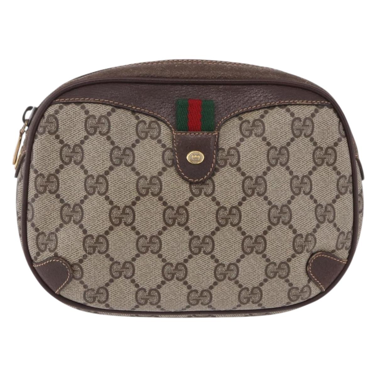 GUCCI GG Supreme Web Sherry Line Clutch Bag PVC Beige 156 02 066 Auth ti4015