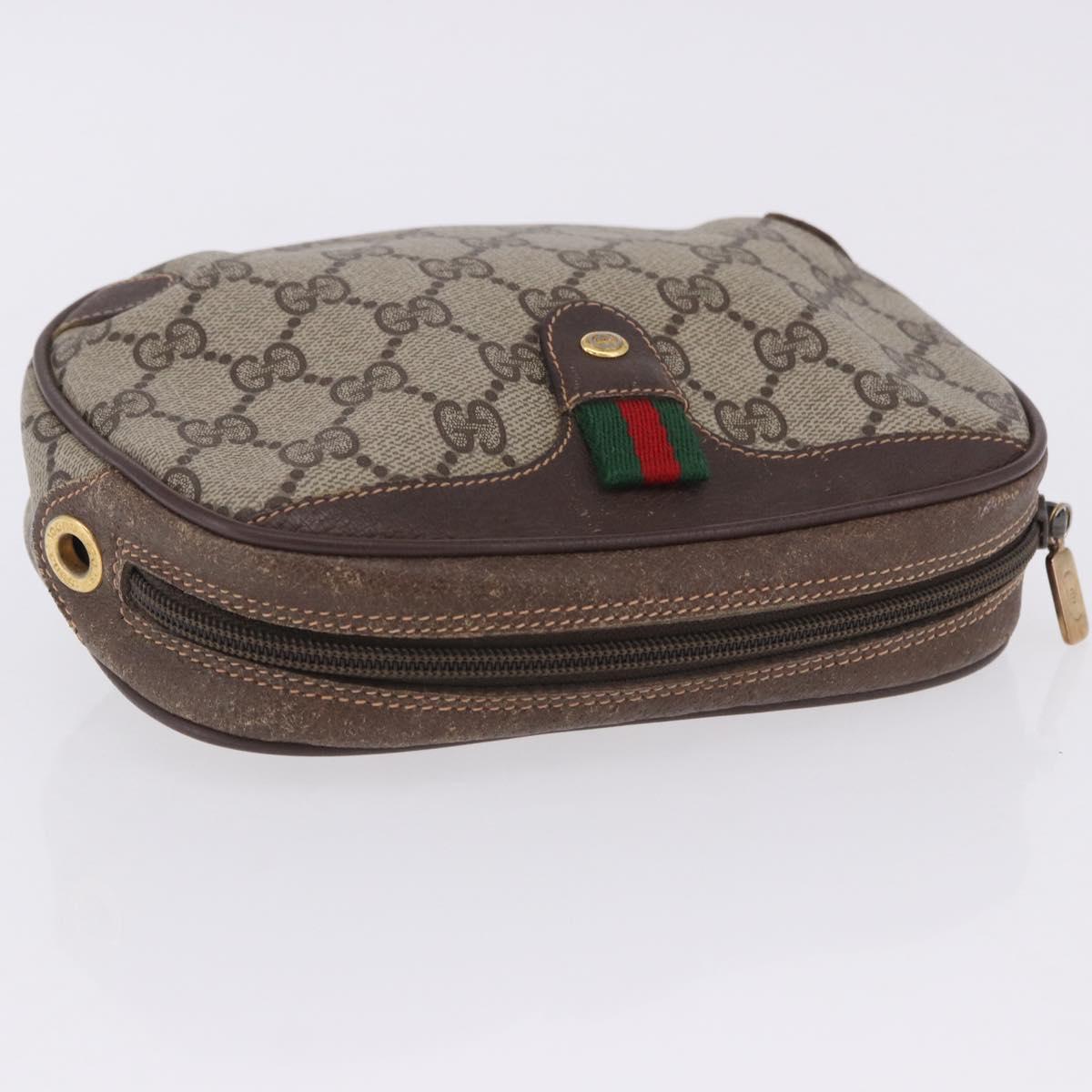 GUCCI GG Supreme Web Sherry Line Clutch Bag PVC Beige 156 02 066 Auth ti4015