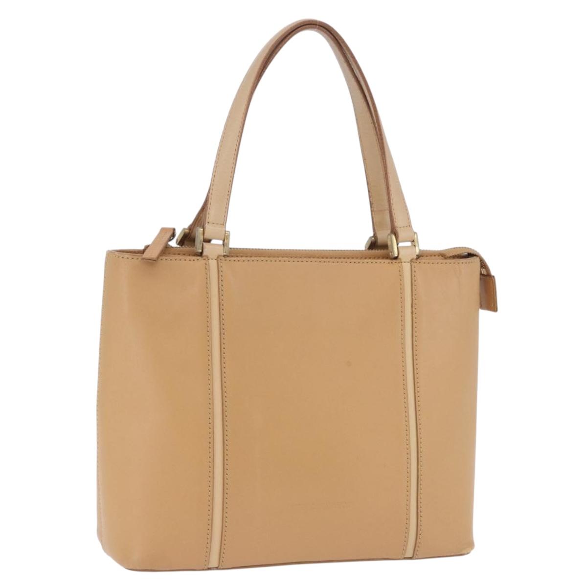 BURBERRY Hand Bag Leather Beige Gold Tone Auth ti4017