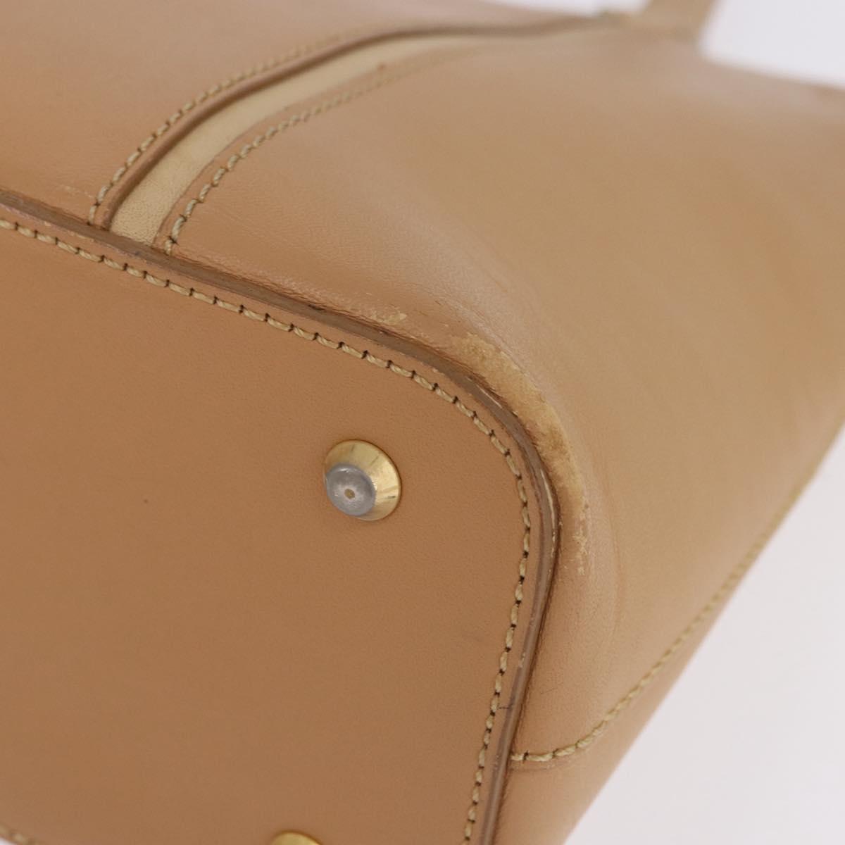BURBERRY Hand Bag Leather Beige Gold Tone Auth ti4017