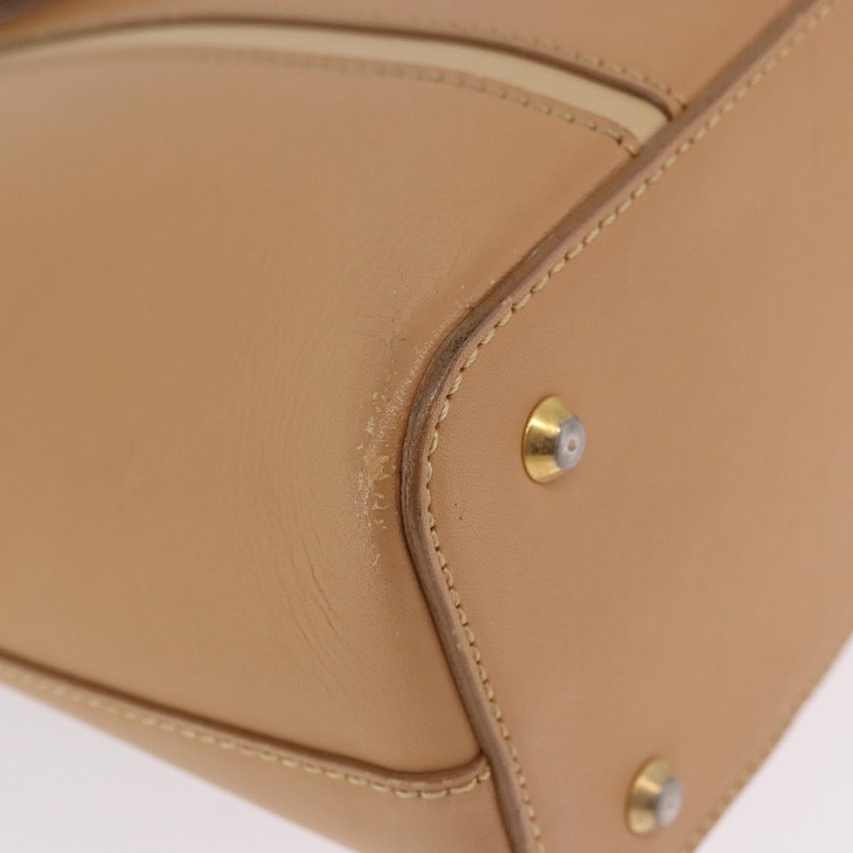 BURBERRY Hand Bag Leather Beige Gold Tone Auth ti4017