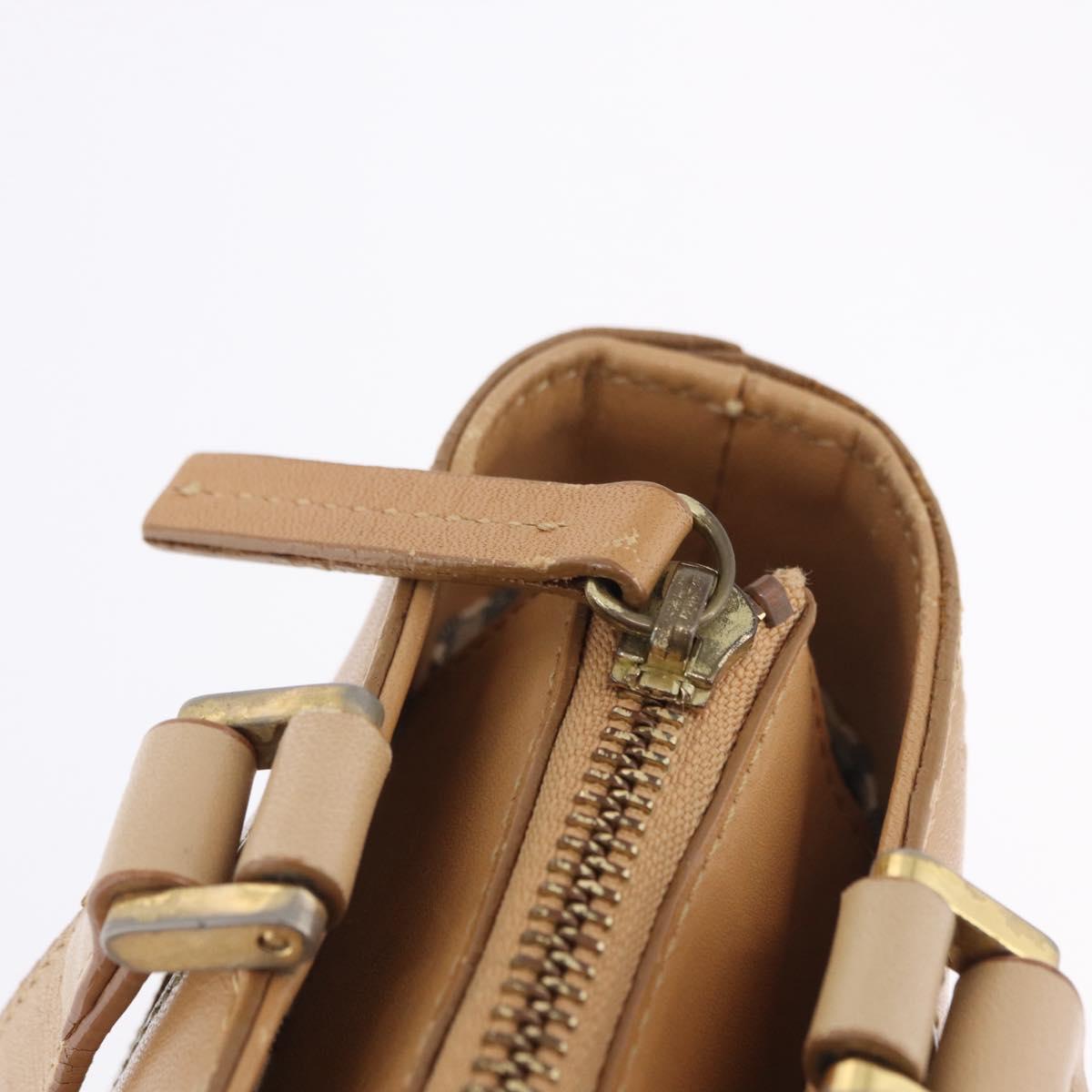 BURBERRY Hand Bag Leather Beige Gold Tone Auth ti4017