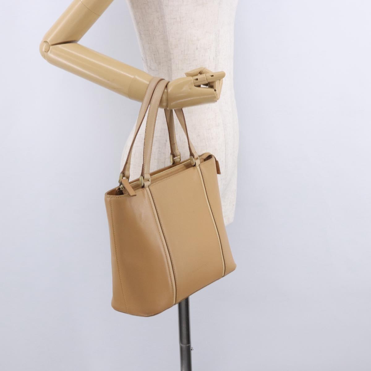 BURBERRY Hand Bag Leather Beige Gold Tone Auth ti4017