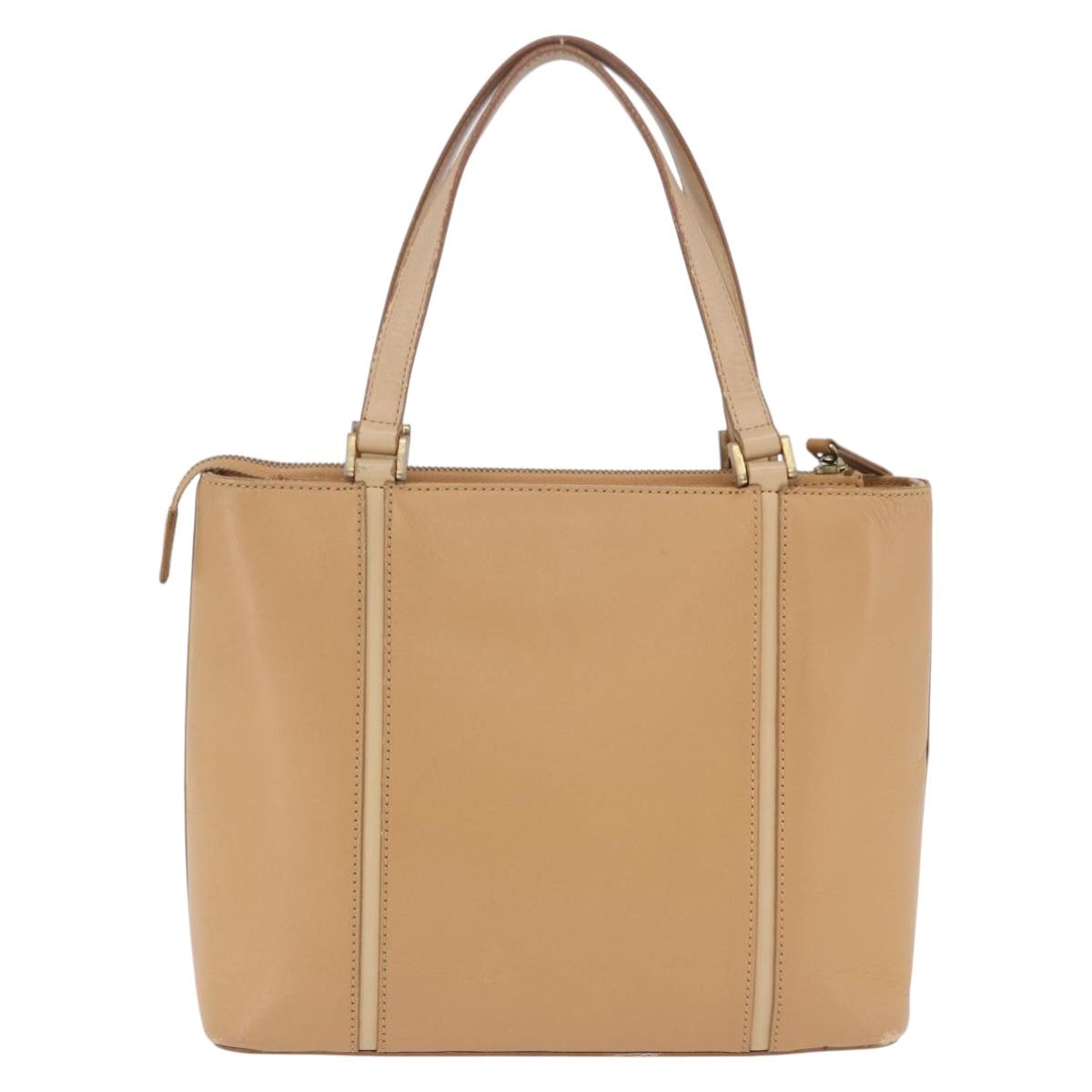 BURBERRY Hand Bag Leather Beige Gold Tone Auth ti4017