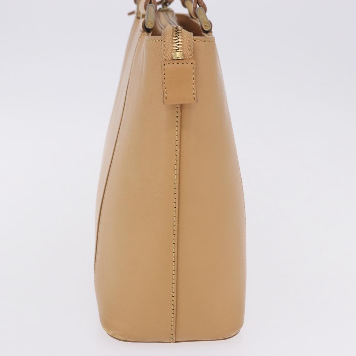 BURBERRY Hand Bag Leather Beige Gold Tone Auth ti4017