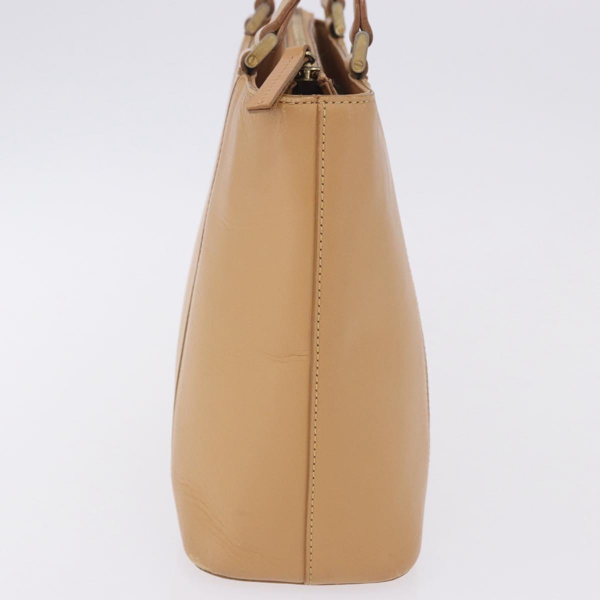BURBERRY Hand Bag Leather Beige Gold Tone Auth ti4017