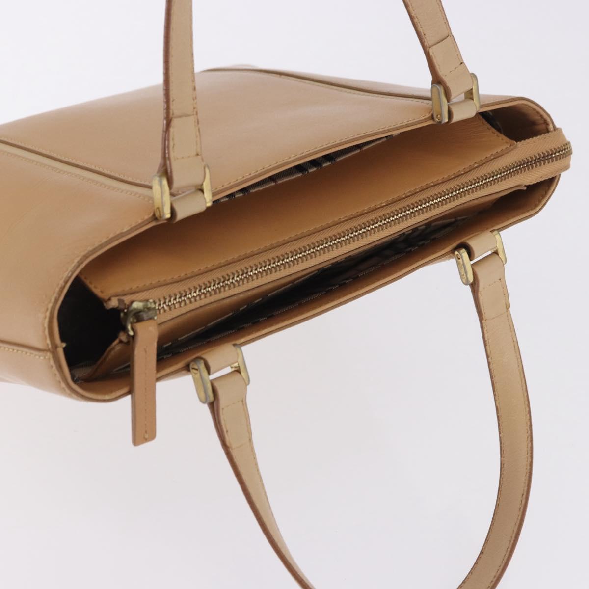 BURBERRY Hand Bag Leather Beige Gold Tone Auth ti4017