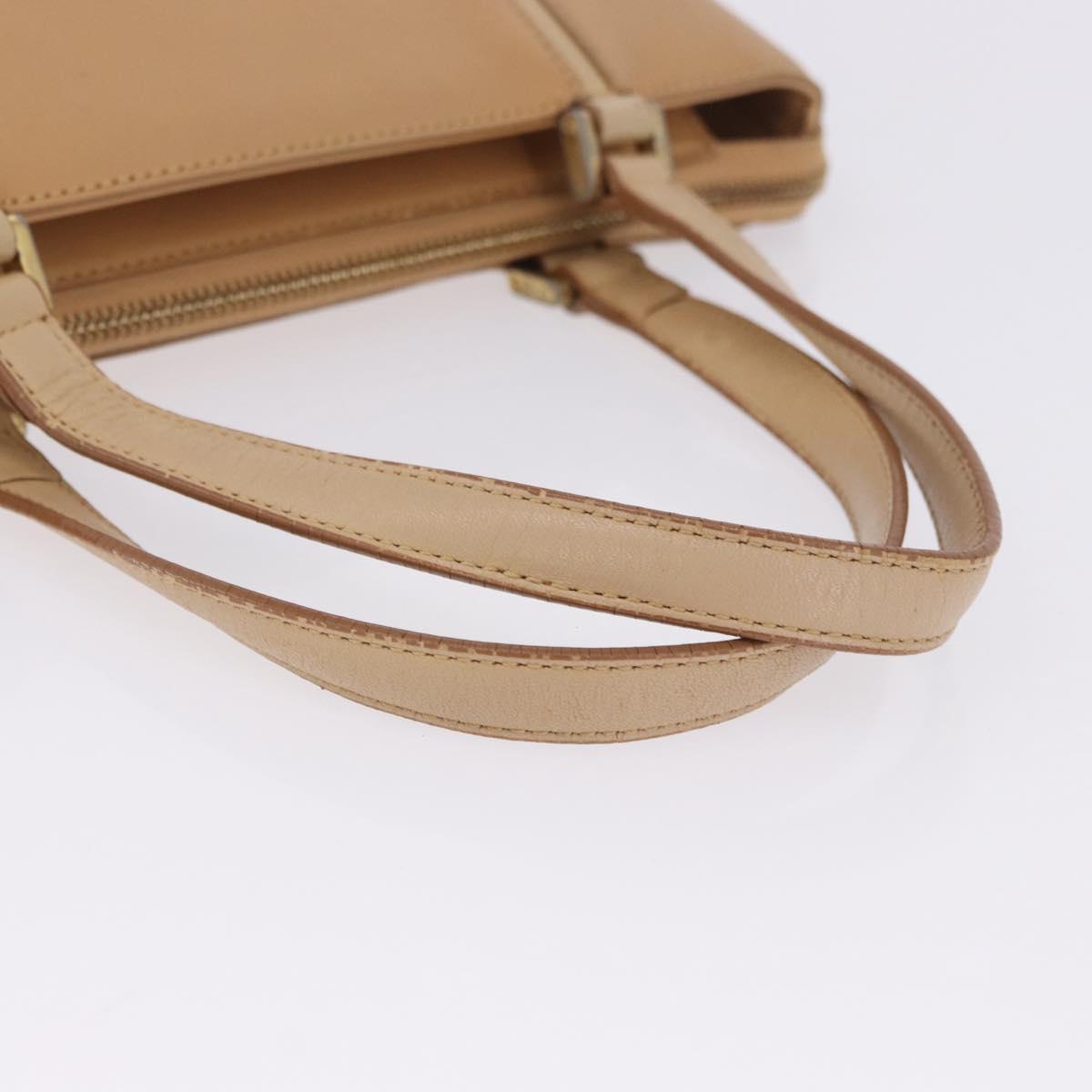 BURBERRY Hand Bag Leather Beige Gold Tone Auth ti4017