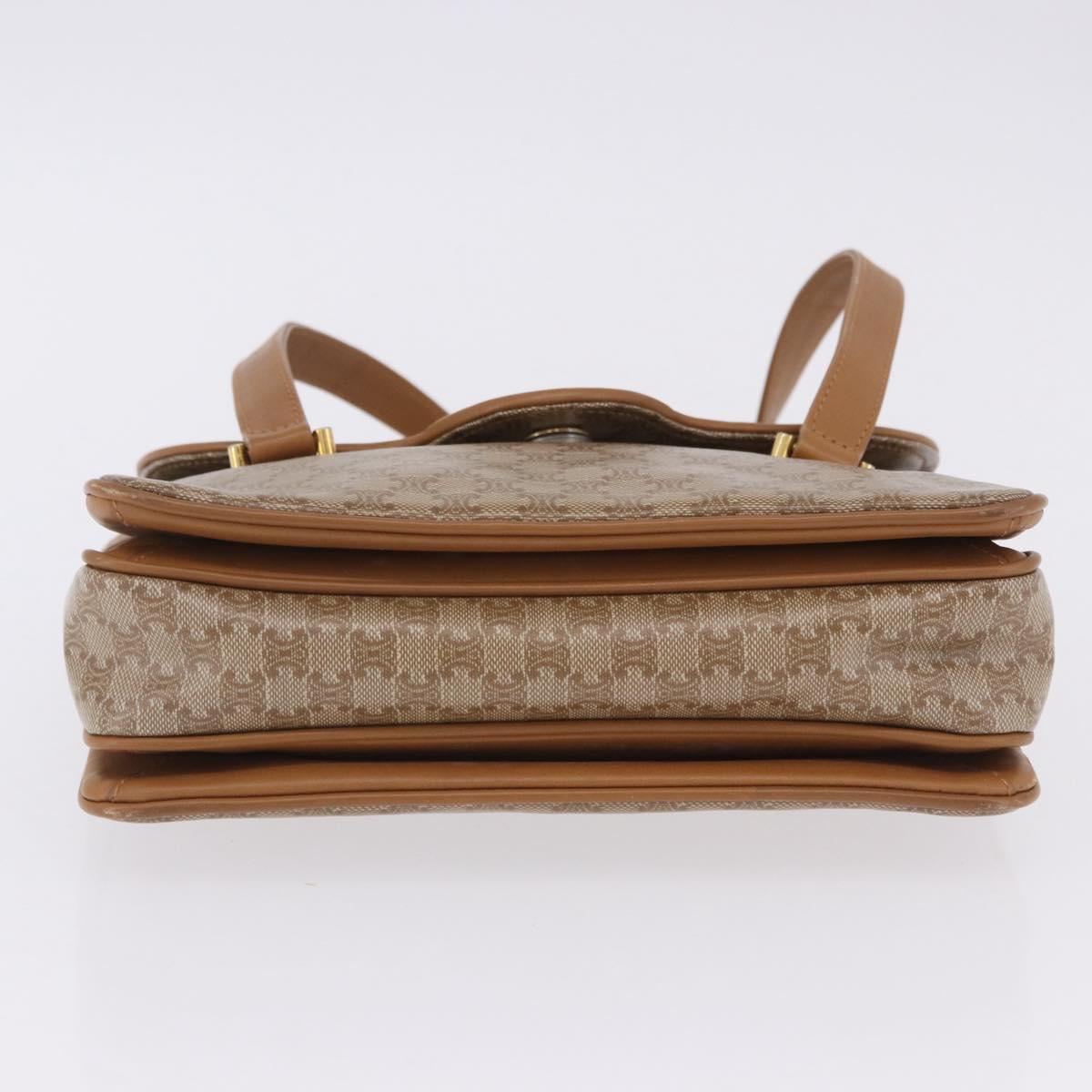 CELINE Macadam Hand Bag PVC Leather Beige Gold Tone Auth ti4018