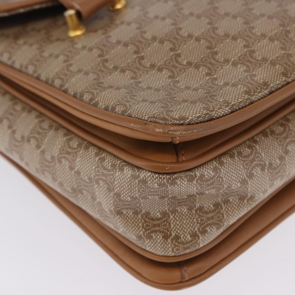 CELINE Macadam Hand Bag PVC Leather Beige Gold Tone Auth ti4018