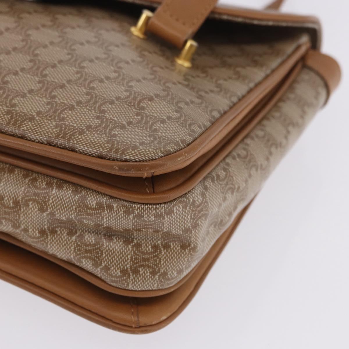 CELINE Macadam Hand Bag PVC Leather Beige Gold Tone Auth ti4018