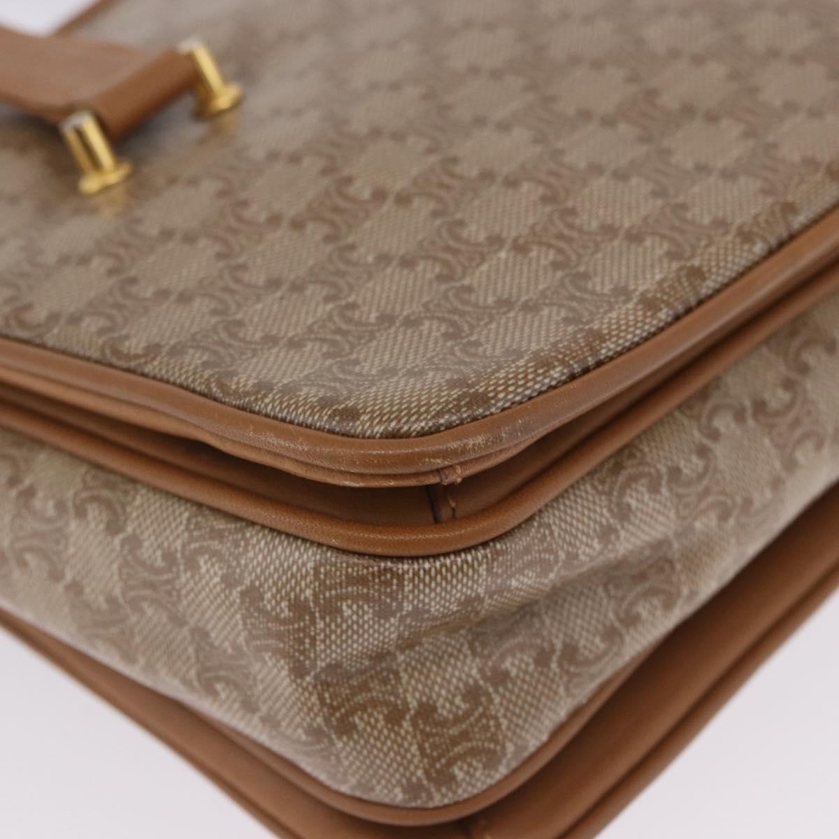 CELINE Macadam Hand Bag PVC Leather Beige Gold Tone Auth ti4018