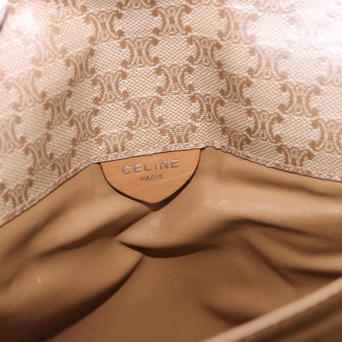 CELINE Macadam Hand Bag PVC Leather Beige Gold Tone Auth ti4018