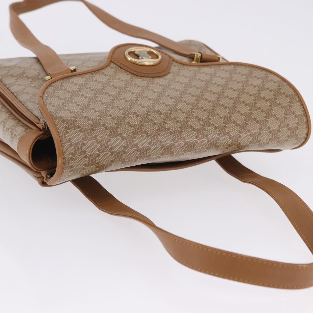 CELINE Macadam Hand Bag PVC Leather Beige Gold Tone Auth ti4018