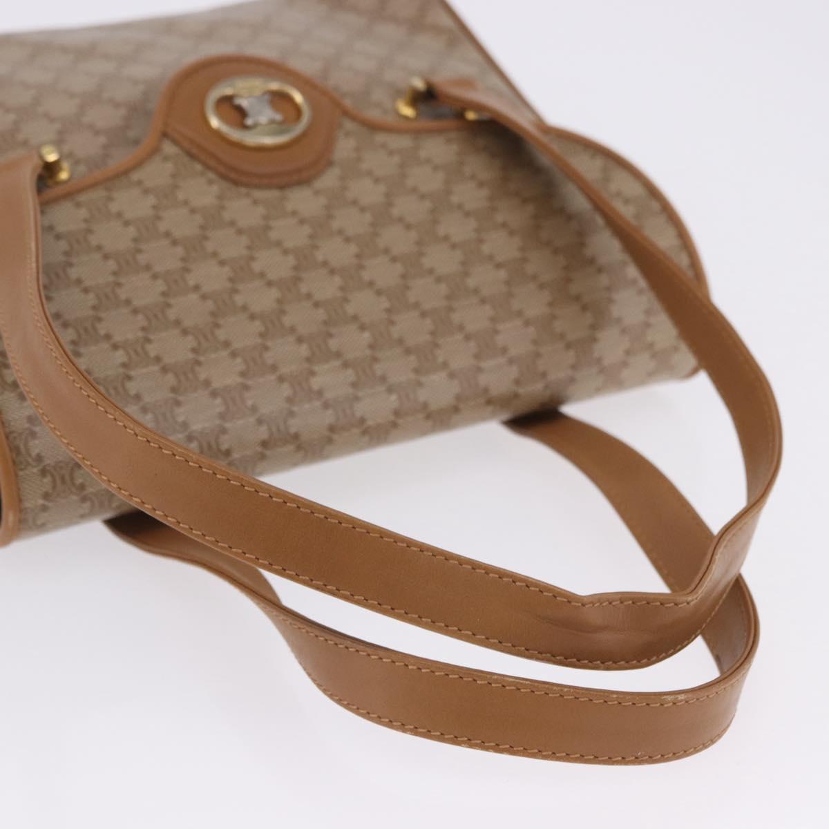 CELINE Macadam Hand Bag PVC Leather Beige Gold Tone Auth ti4018