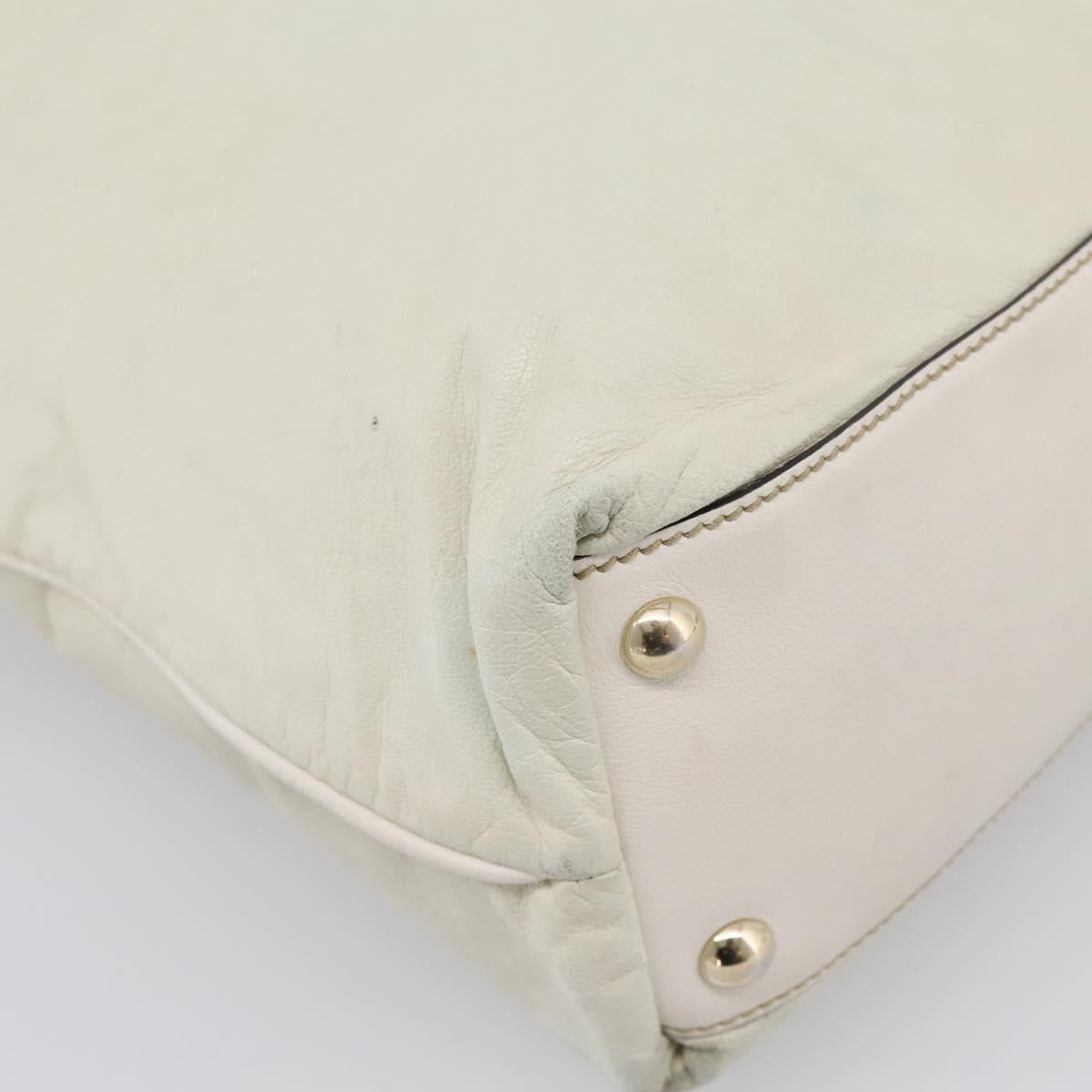 GUCCI Abbey Tote Bag Leather White Gold Tone 182492 Auth ti4020