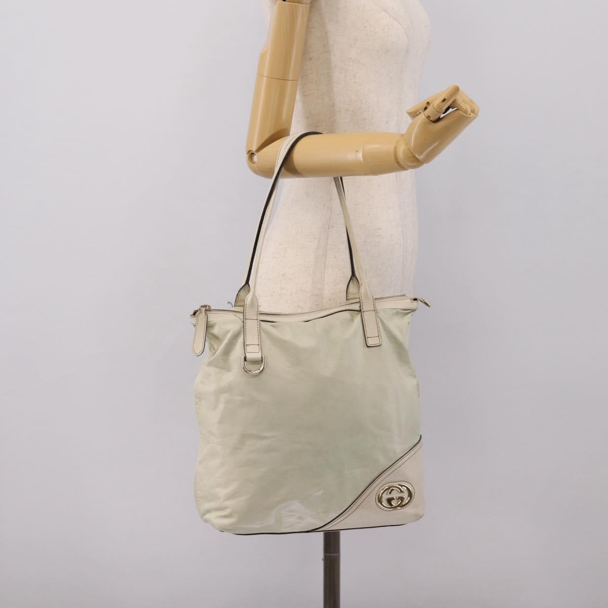 GUCCI Abbey Tote Bag Leather White Gold Tone 182492 Auth ti4020