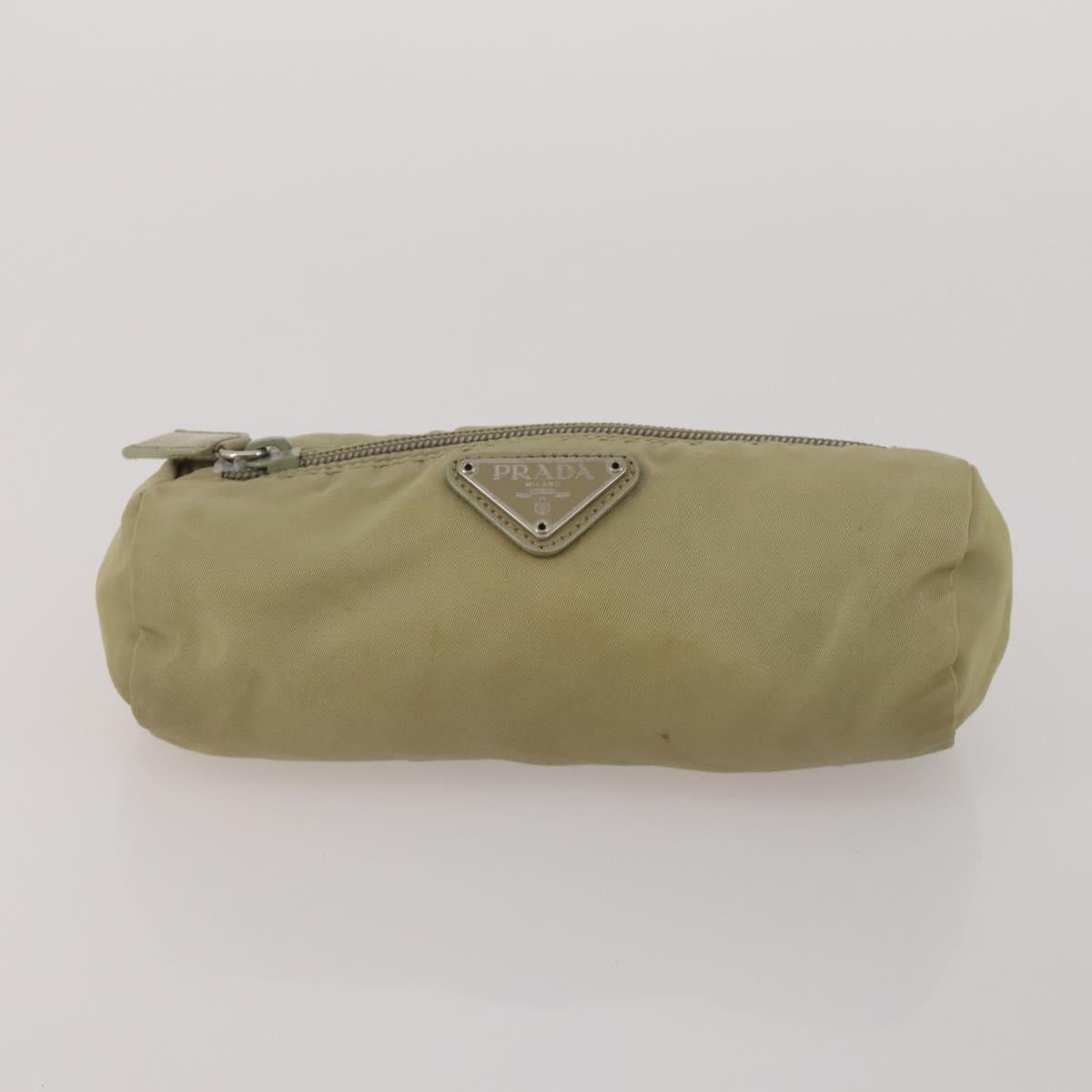 PRADA Clutch Bag Pouch Canvas Nylon 4 Set Beige Yellow Auth ti4021
