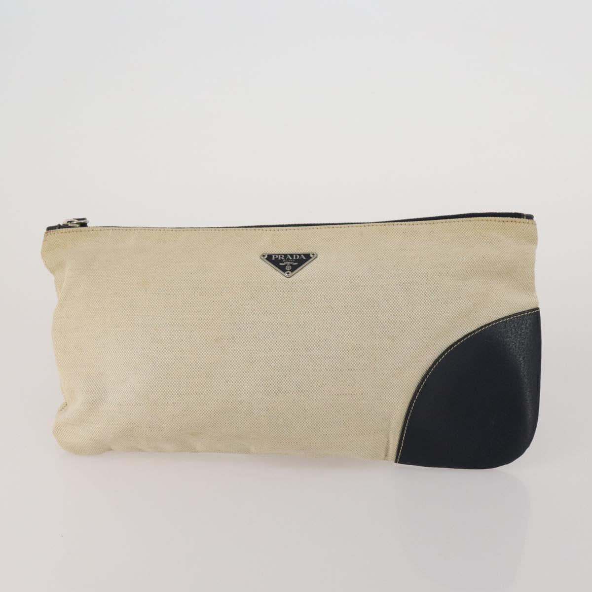 PRADA Clutch Bag Pouch Canvas Nylon 4 Set Beige Yellow Auth ti4021
