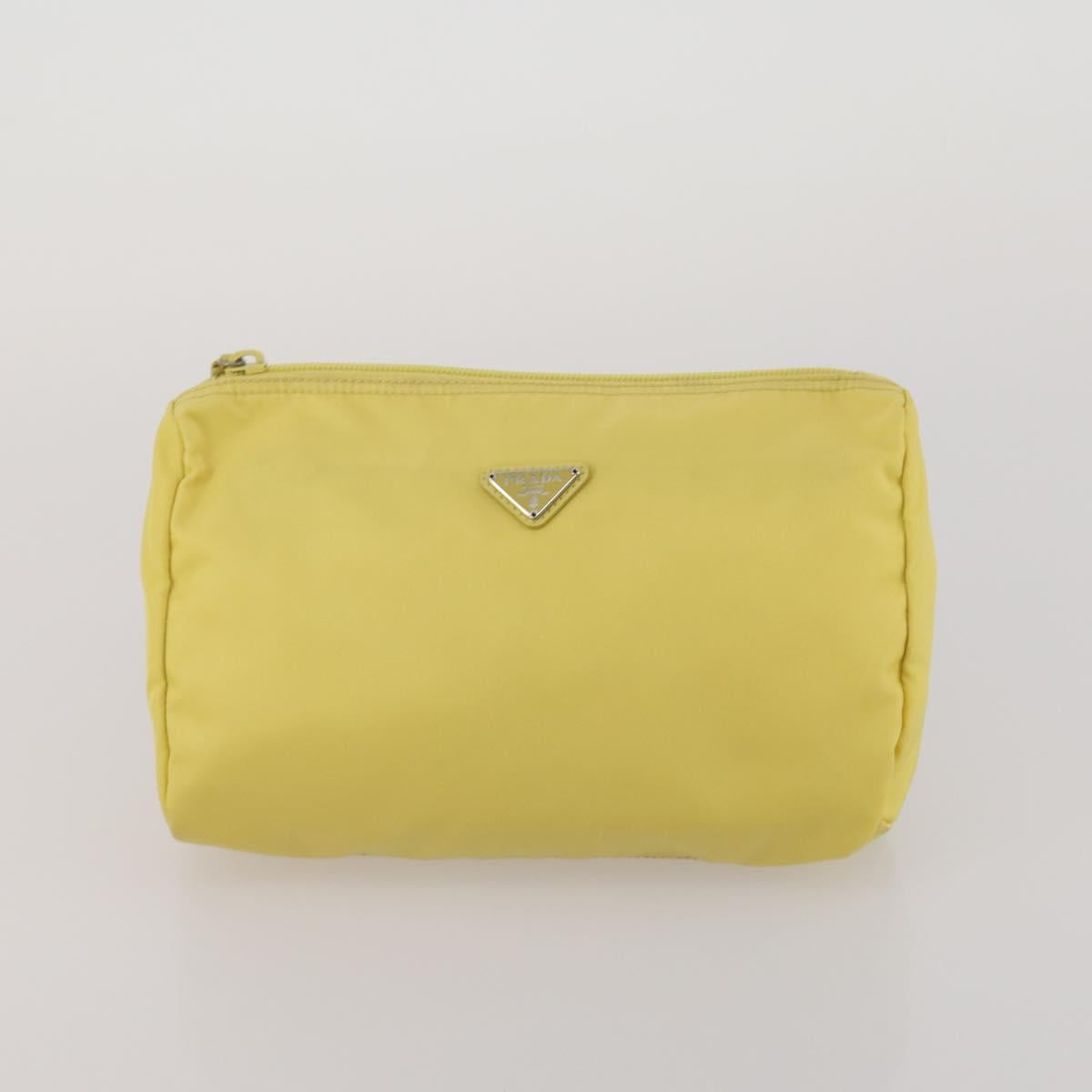 PRADA Clutch Bag Pouch Canvas Nylon 4 Set Beige Yellow Auth ti4021