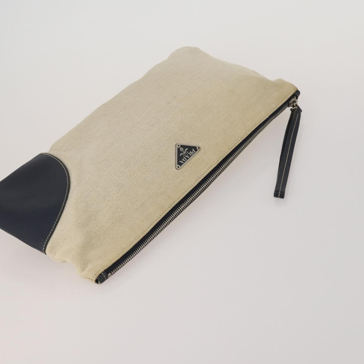 PRADA Clutch Bag Pouch Canvas Nylon 4 Set Beige Yellow Auth ti4021