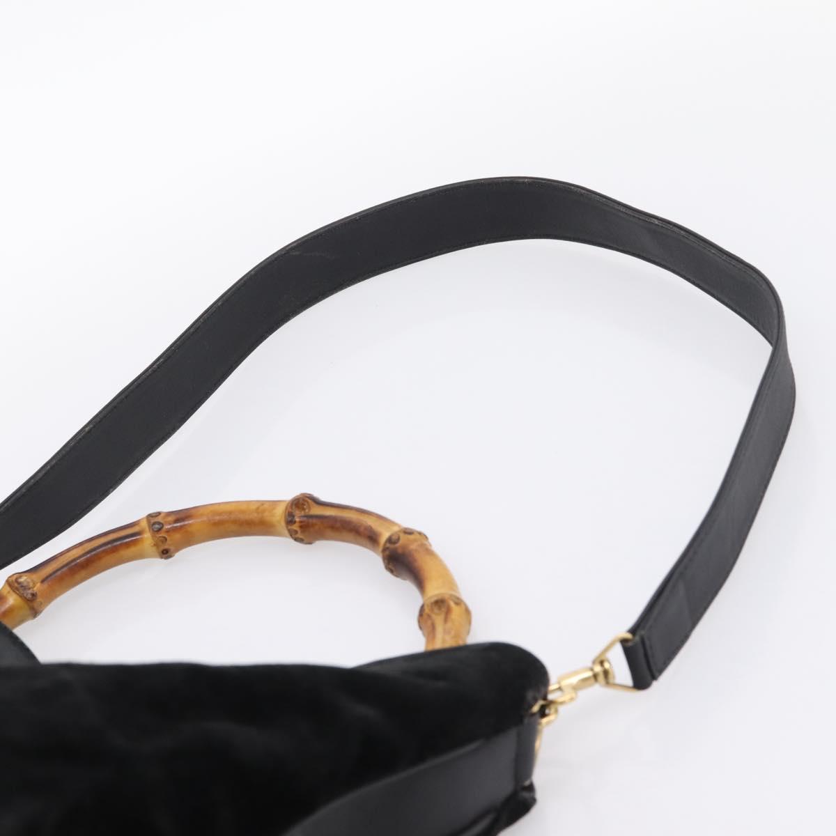 GUCCI Bamboo Hand Bag Suede 2way Black Gold Tone 001 123 1577 Auth ti4022