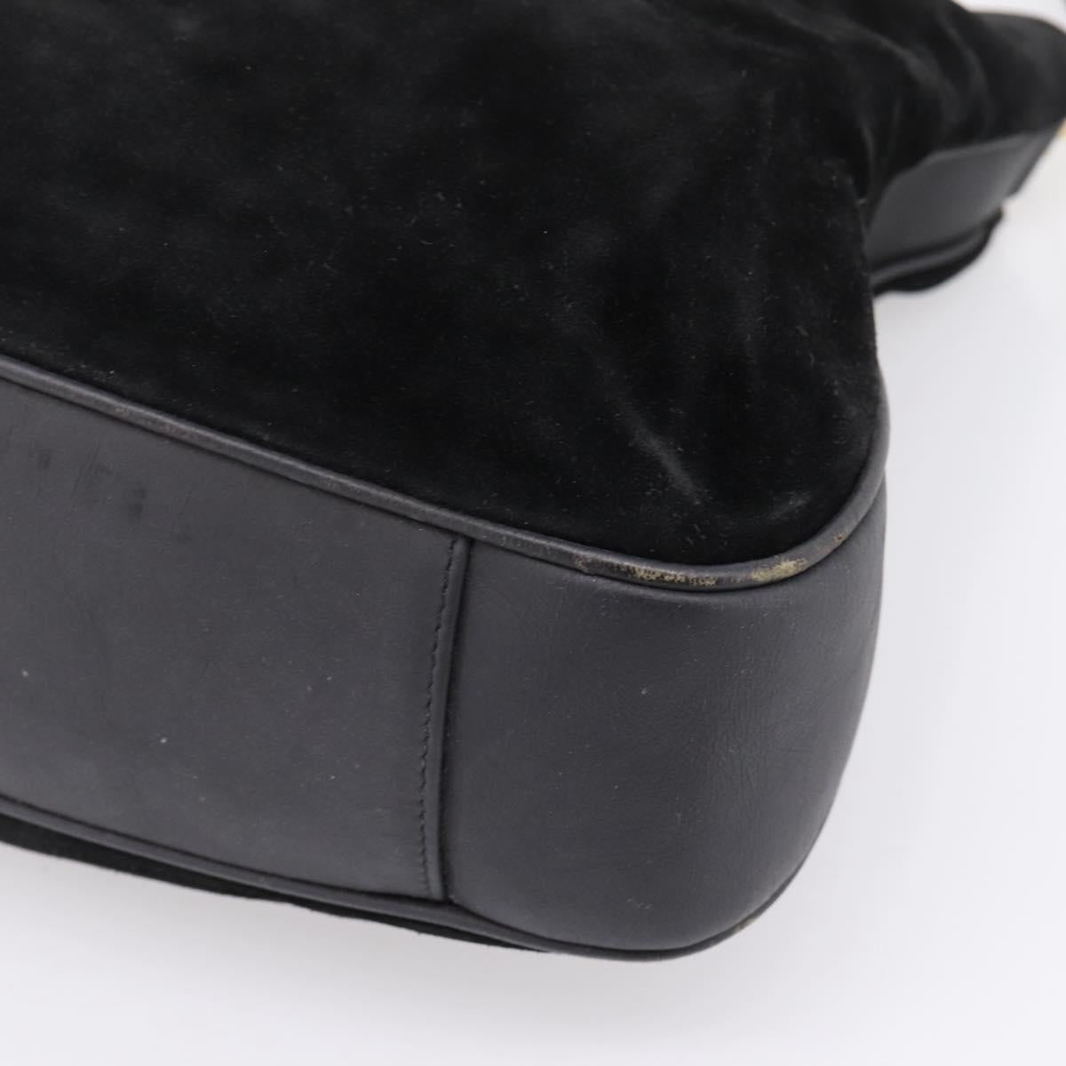 GUCCI Bamboo Hand Bag Suede 2way Black Gold Tone 001 123 1577 Auth ti4022