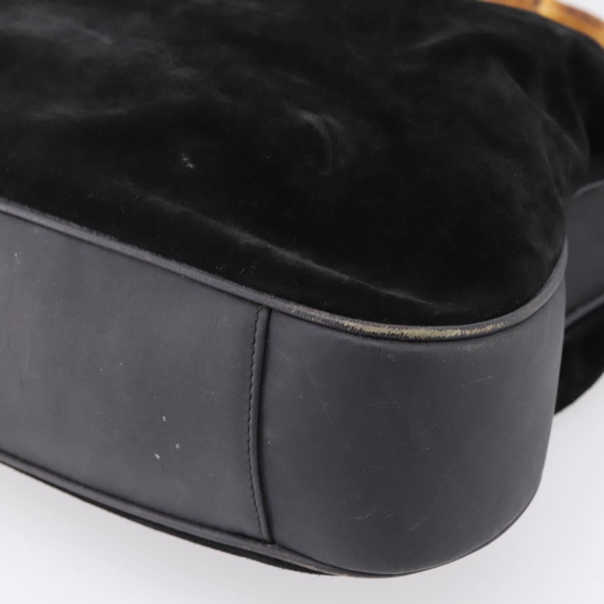 GUCCI Bamboo Hand Bag Suede 2way Black Gold Tone 001 123 1577 Auth ti4022
