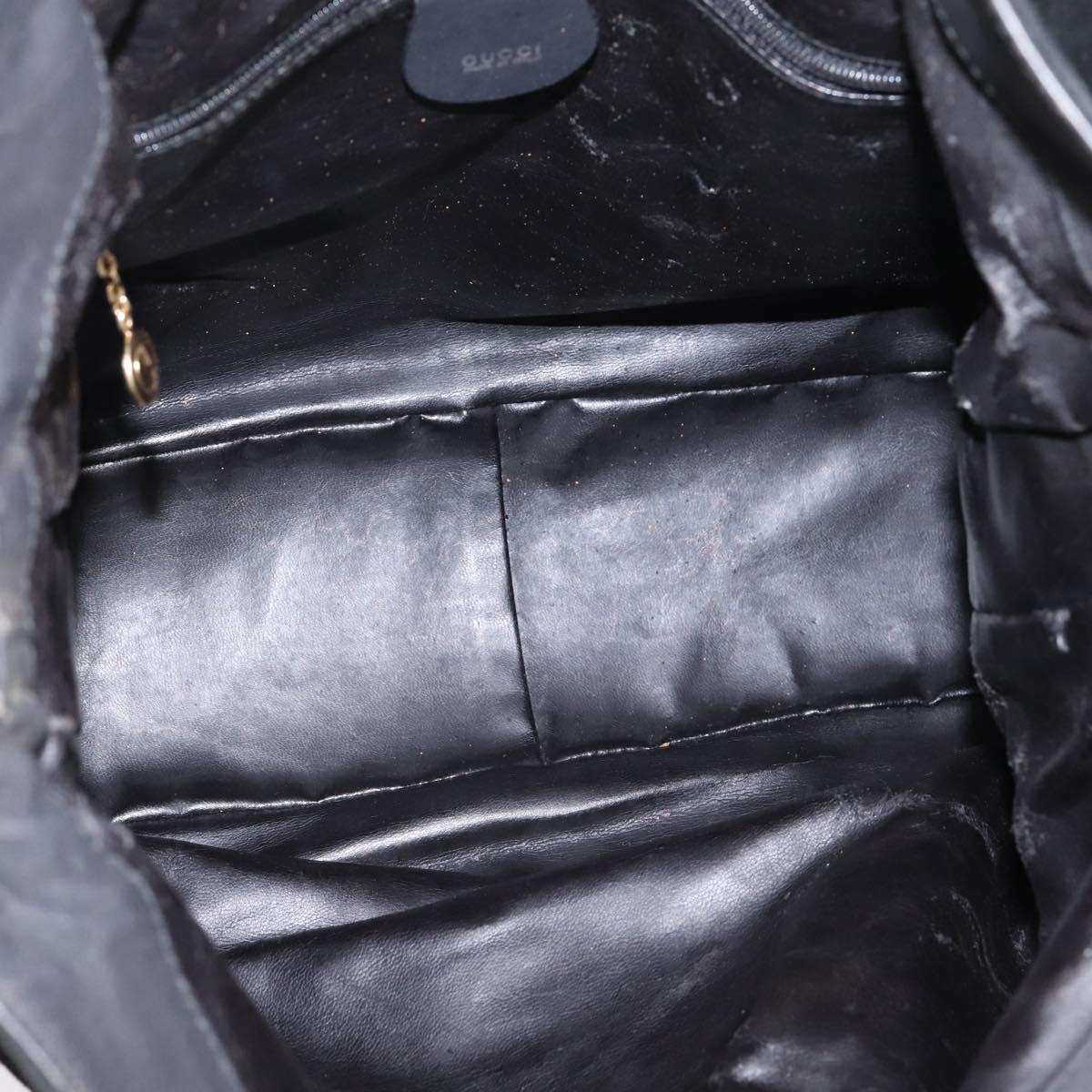 GUCCI Bamboo Hand Bag Suede 2way Black Gold Tone 001 123 1577 Auth ti4022