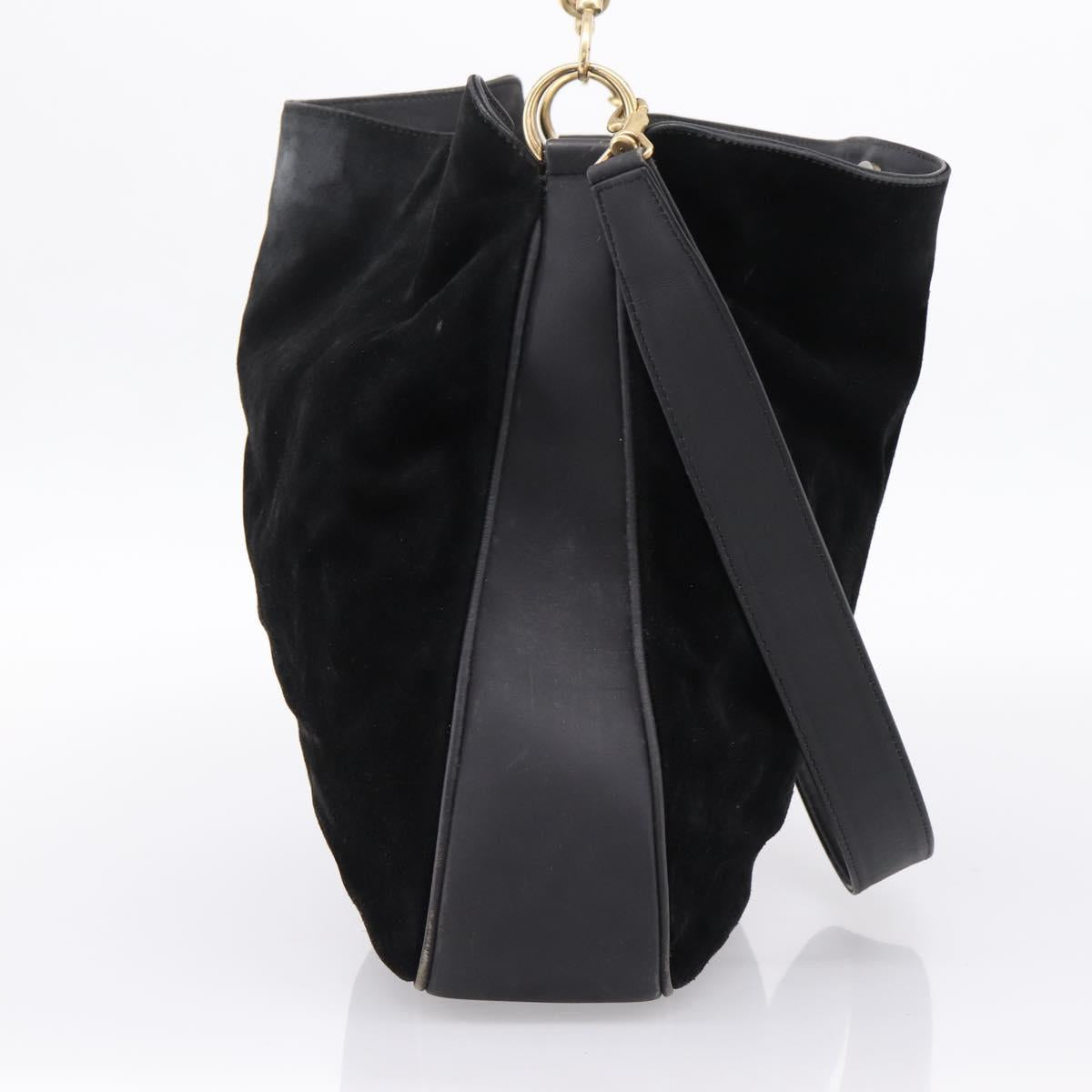 GUCCI Bamboo Hand Bag Suede 2way Black Gold Tone 001 123 1577 Auth ti4022