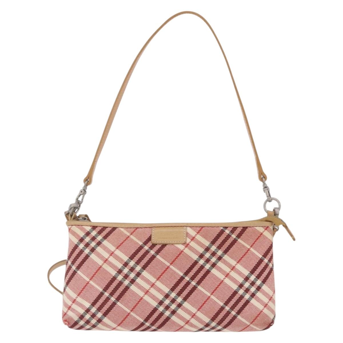BURBERRY Nova Check Shoulder Bag Canvas 2way Red Silver Auth ti4023