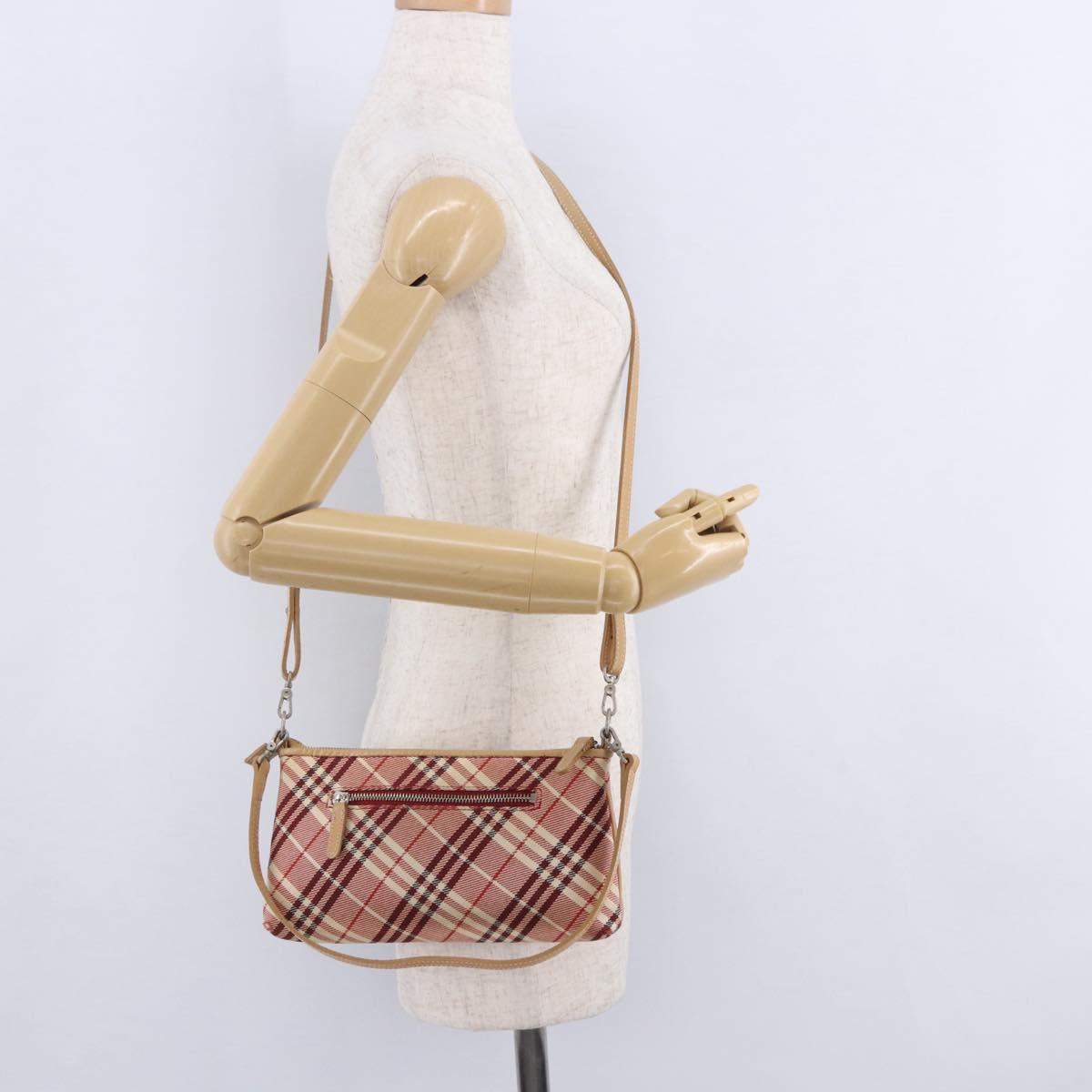 BURBERRY Nova Check Shoulder Bag Canvas 2way Red Silver Auth ti4023