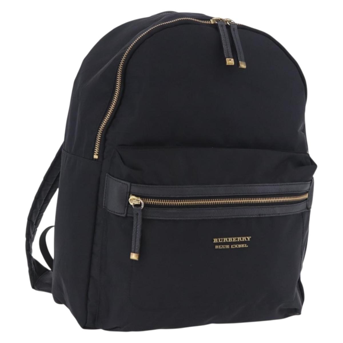 BURBERRY Backpack Nylon Black Gold Tone Auth ti4024