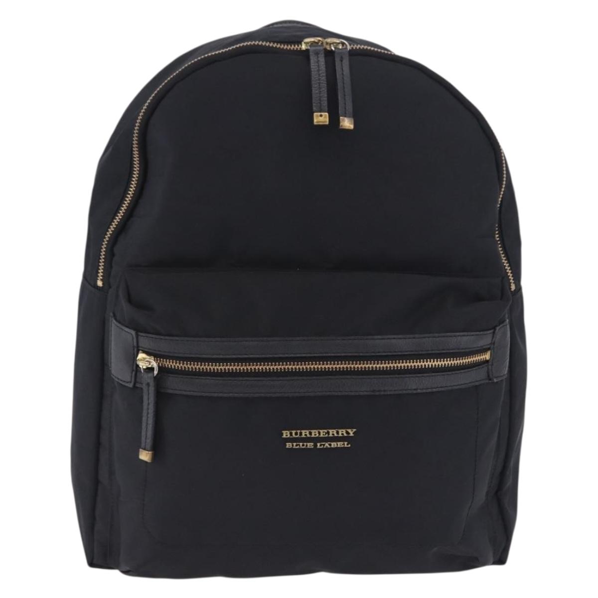 BURBERRY Backpack Nylon Black Gold Tone Auth ti4024