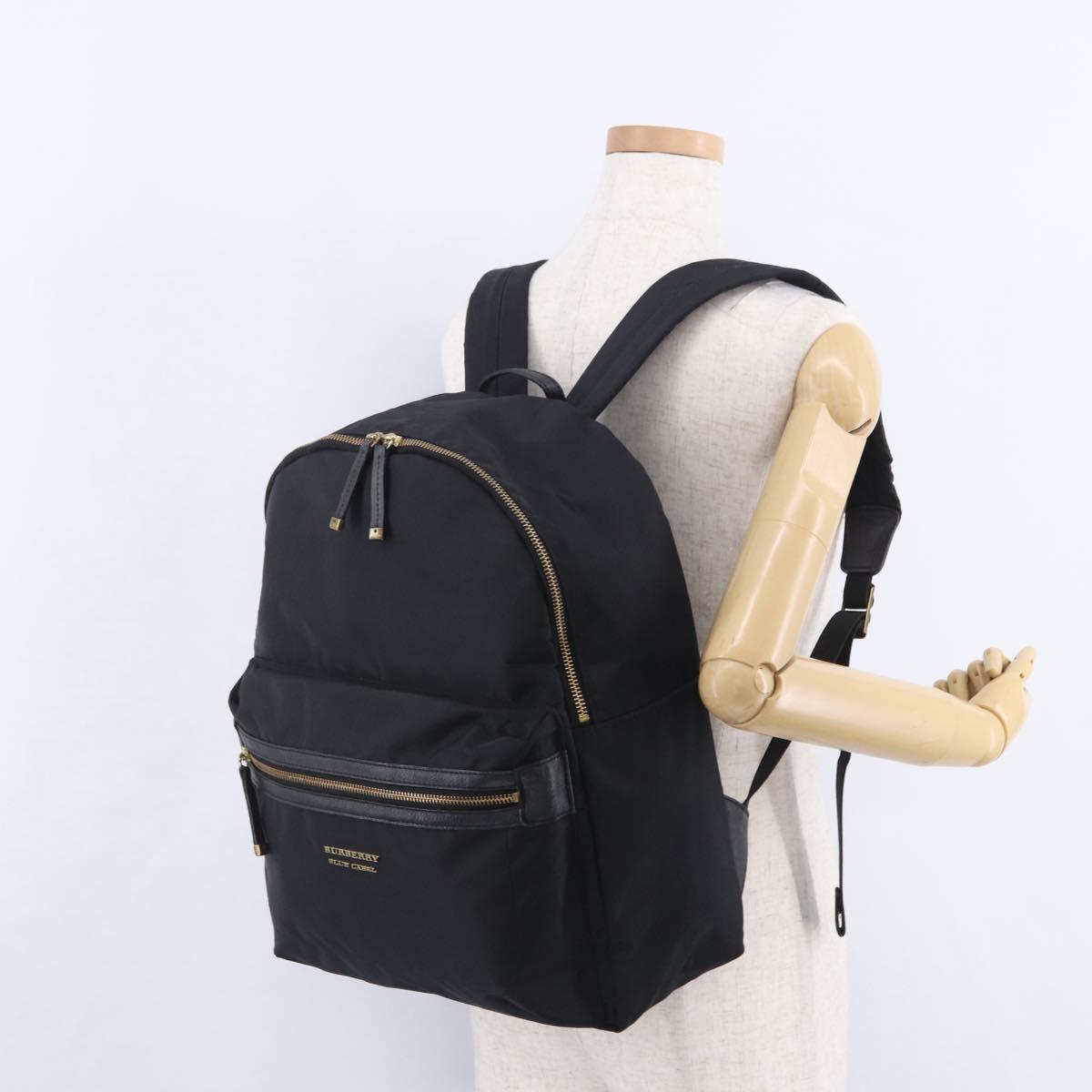 BURBERRY Backpack Nylon Black Gold Tone Auth ti4024