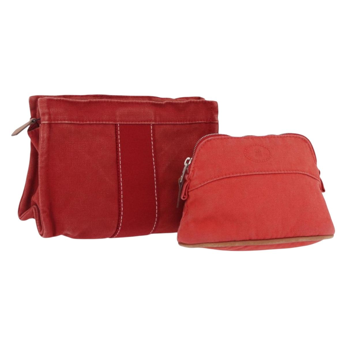 HERMES Pouch Cotton 2 Set Red Auth ti4025