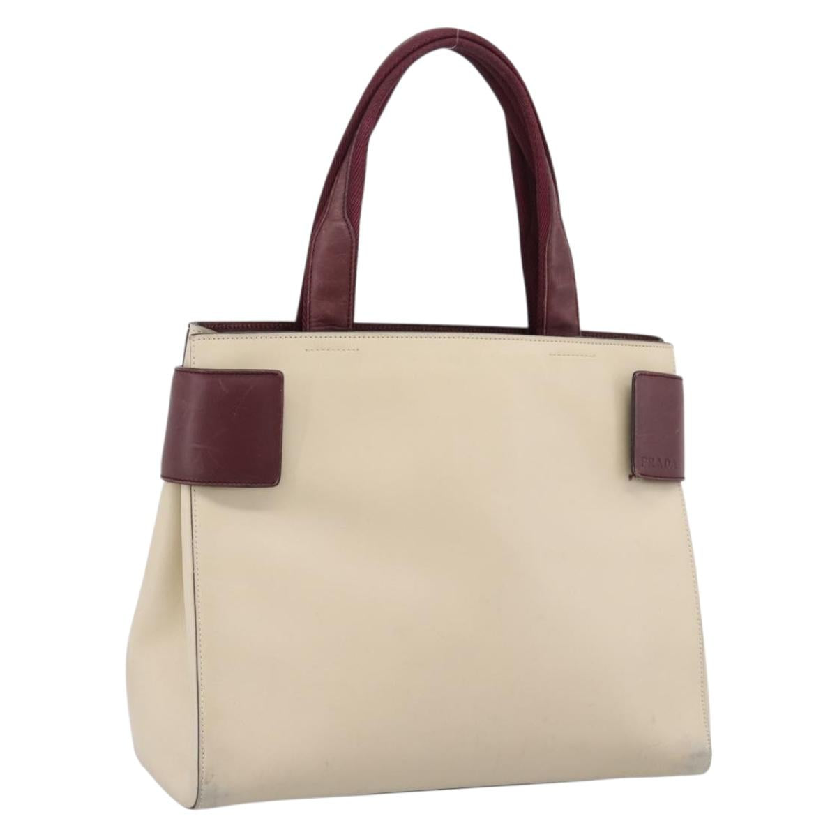 PRADA Hand Bag Leather White Red Auth ti4026