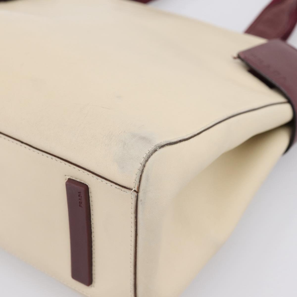 PRADA Hand Bag Leather White Red Auth ti4026
