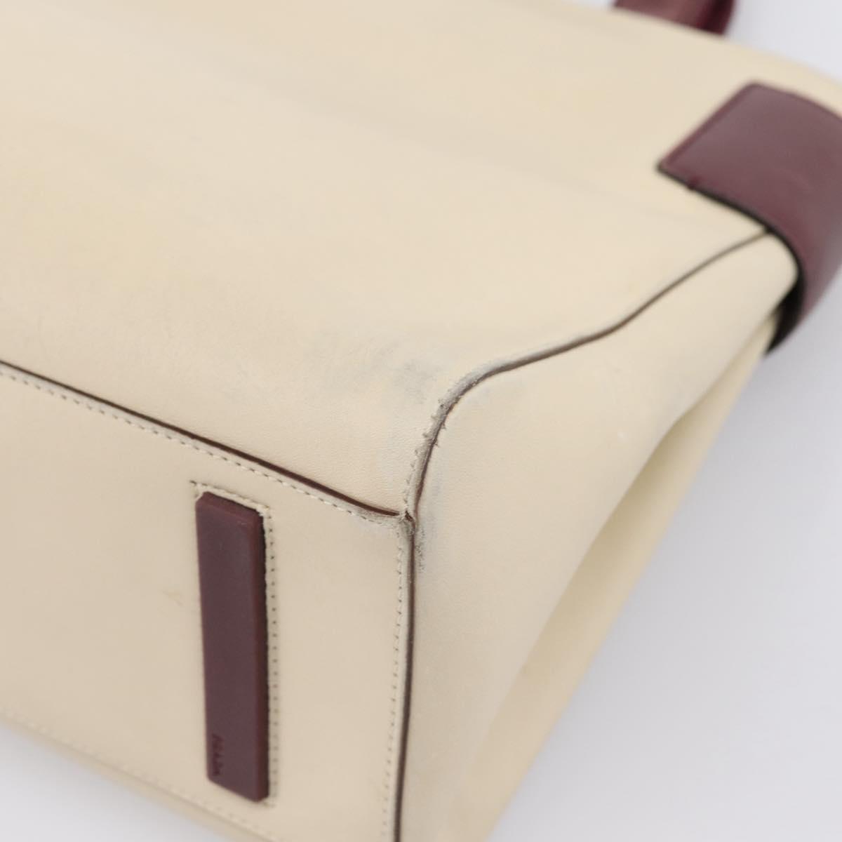 PRADA Hand Bag Leather White Red Auth ti4026