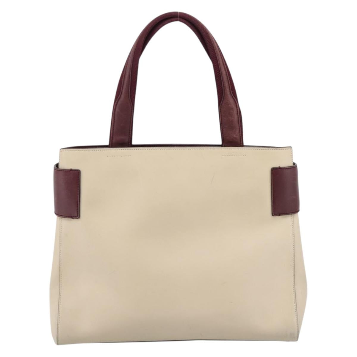 PRADA Hand Bag Leather White Red Auth ti4026