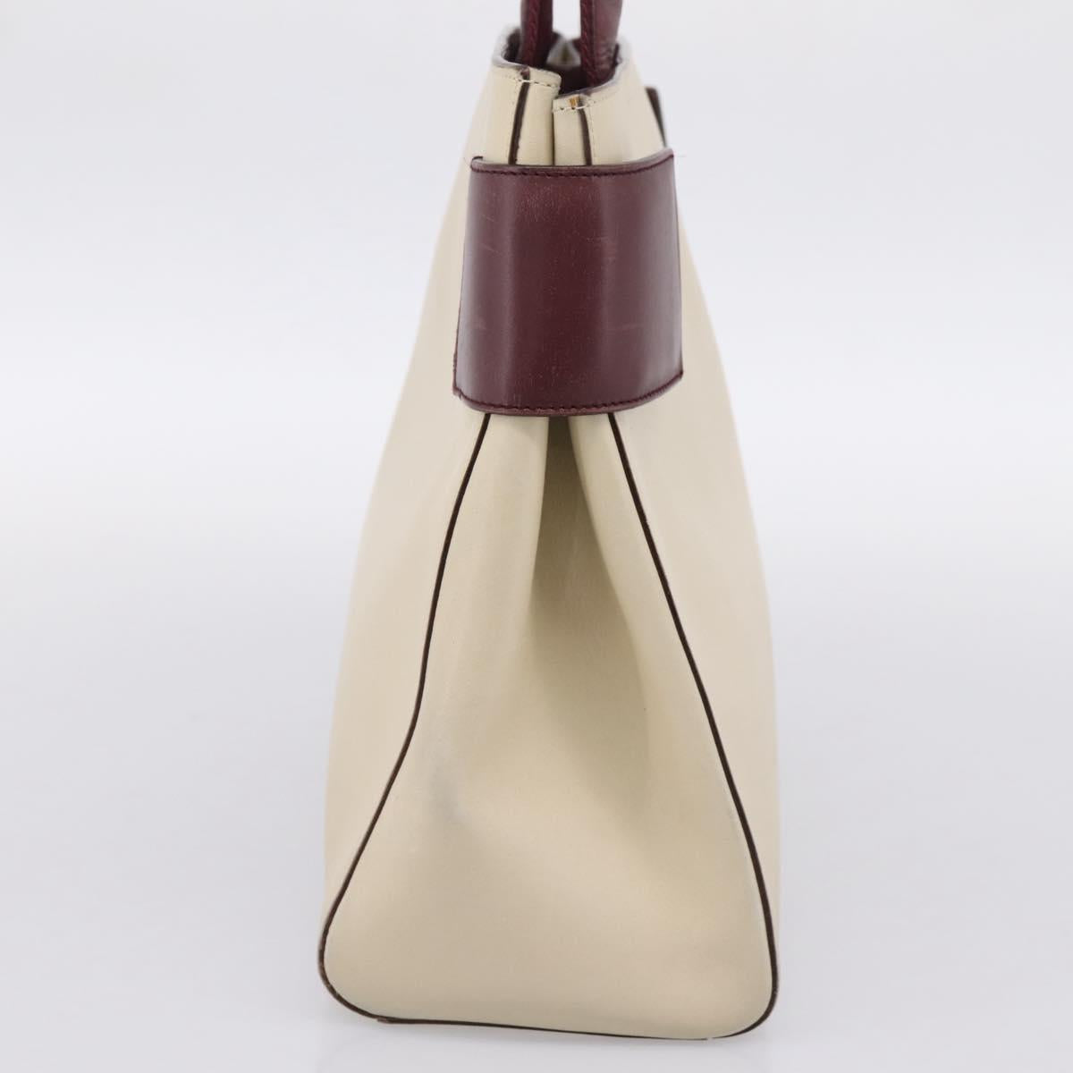 PRADA Hand Bag Leather White Red Auth ti4026