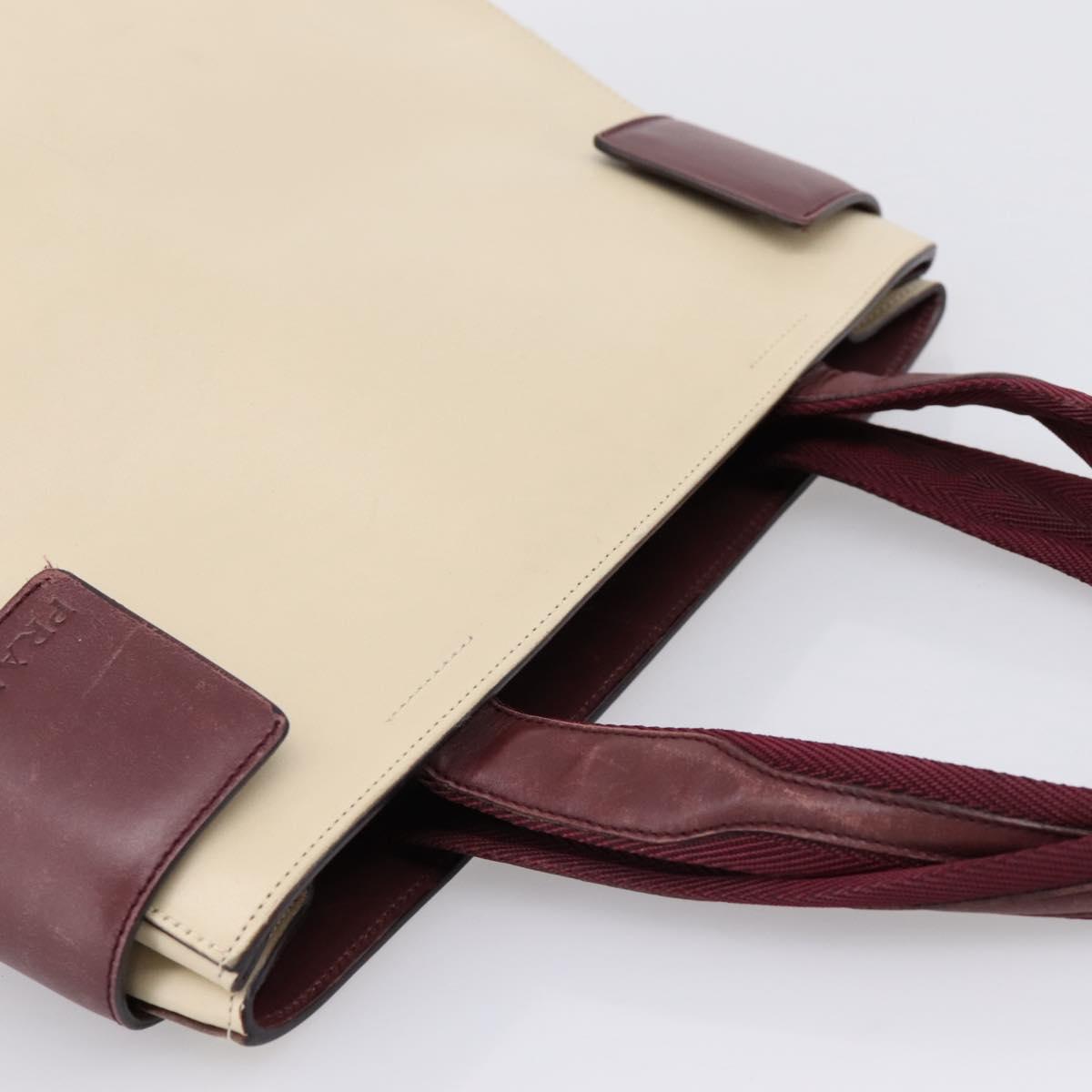 PRADA Hand Bag Leather White Red Auth ti4026